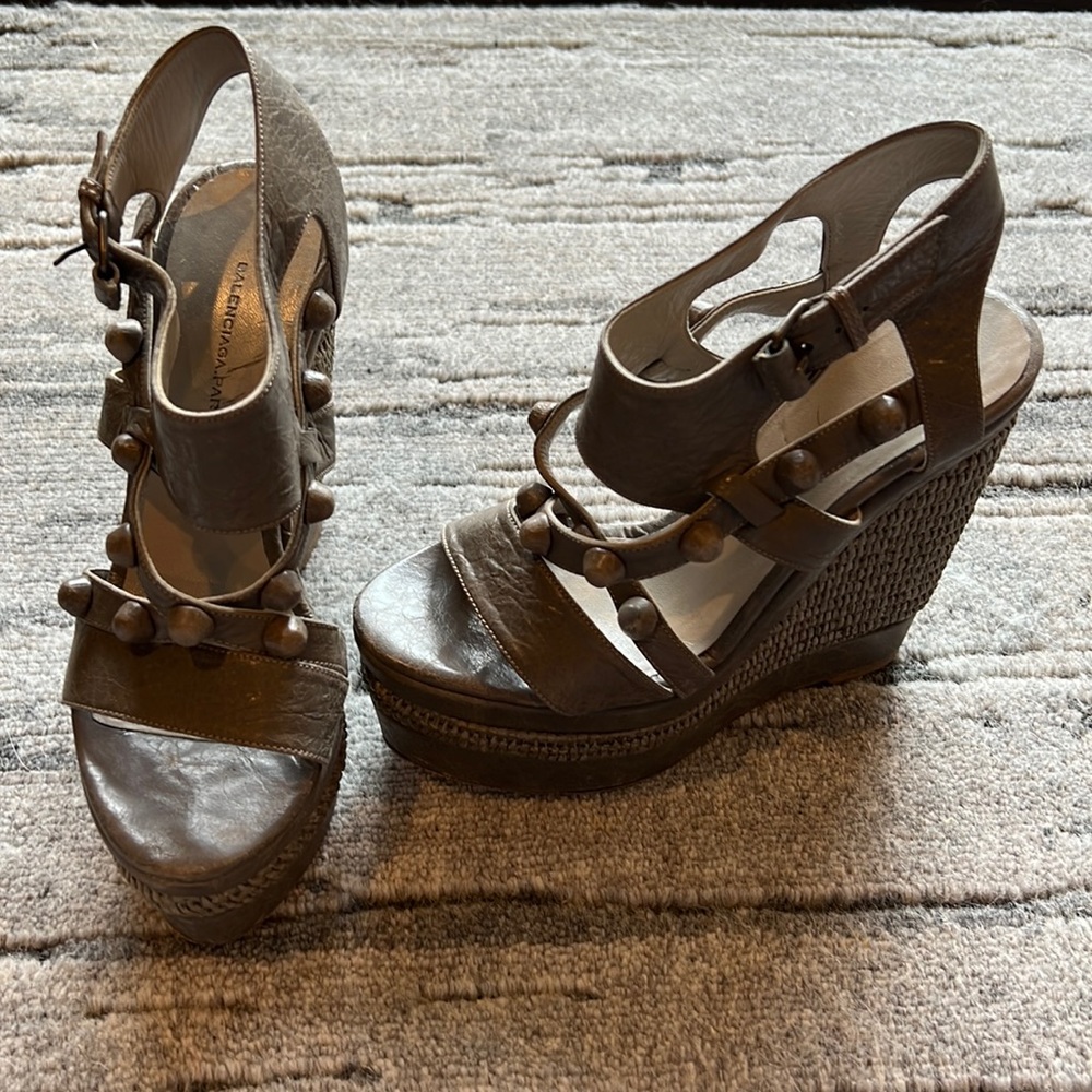 Balenziaga Grey platform espadrille wedge sandals /35/
